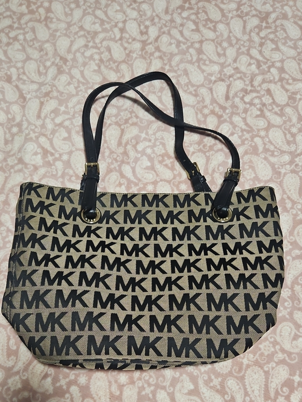 Michael Kors Black & Beige MK Logo Tote